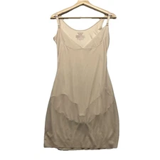 SPANX Assets Red Hot Label Womens Sz L Full Slip Beige/Tan VNeck Shapewear