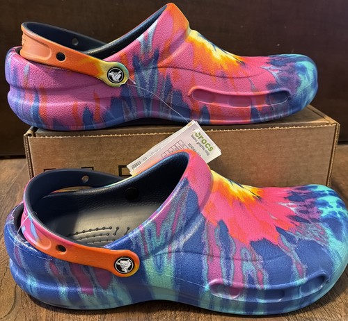 CROCS at Work Bistro Graphic Clog Men's Sz 14 Tie Dye Rainbow Slip On Clogs