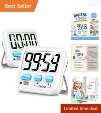 Digital Kitchen Timers 2 Pack Magnetic Large Display AAA Batteries