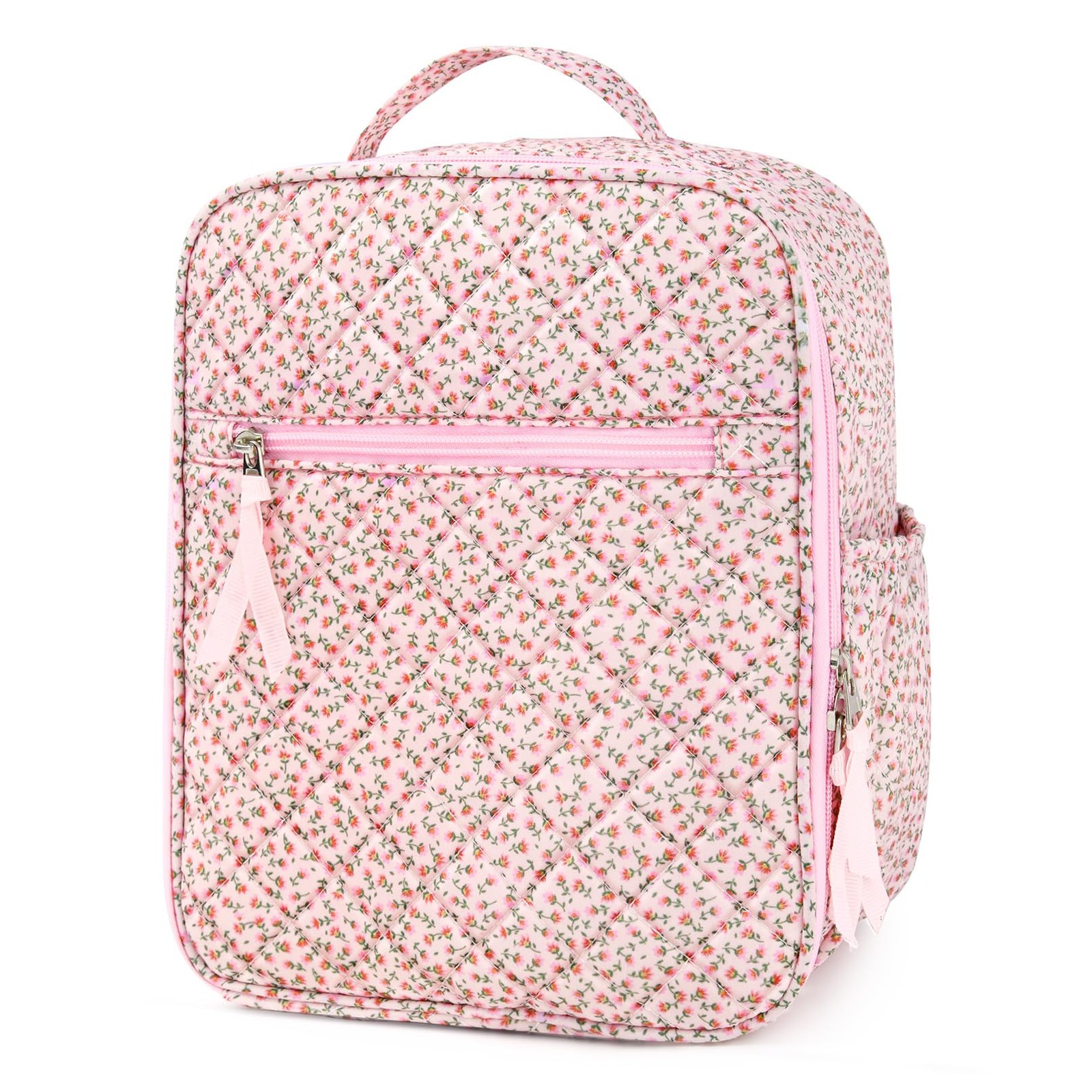 For Women Cute Quilted Reusable Insulated Lunch Tote Pink Ditsy Pro