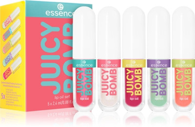 Essence 5 Juicy Bomb Lip Oil Set Coconut Mint Cherry Mandarin Strawberry Boxed