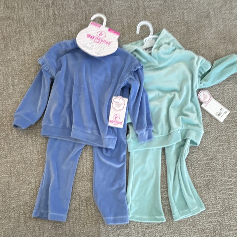 90 Degree by Reflex Girls Velour Ruffle Hoodie & Flare Pants Set Blue 2T  