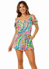 Lilly Pulitzer Fenella Cold Shoulder Romper XS Come Out Of Your Shell Ruffle