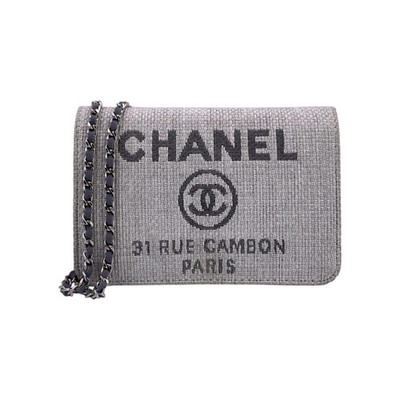 Chanel Deauville Canvas Umhängetasche grau mit Kettengeldbörse