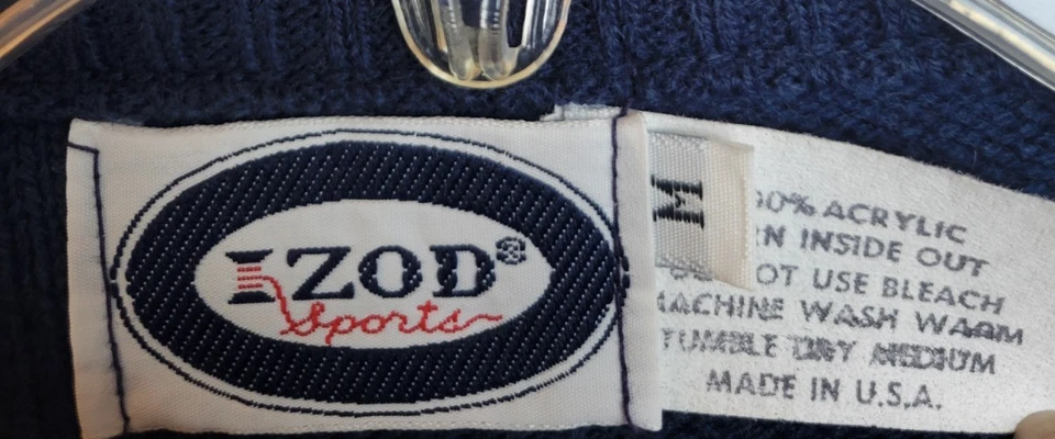 Suéter Pulôver Vintage IZOD Preppy Azul Marinho Gola Redonda Malha Masculino Tamanho Médio - Imagem 2 de 4