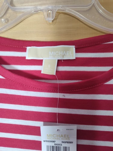 New With Tags Michael Kors Womens Raspberry Striped Knit Shirt Top Sz S Small - Picture 3 of 9
