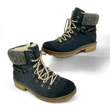 Rieker Womens Sabrina Ankle Boot 36 5 Faux Suede Blue Sherpa Lined Zip Y9131