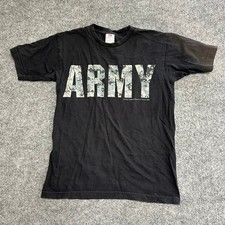Bayside T-Shirt Mens Size Small Black Army Camo Graphic Made in USA Cotton Tee