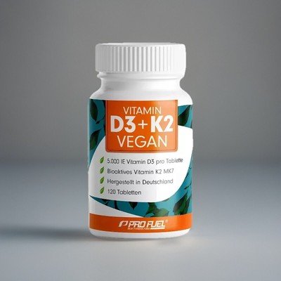 ProFuel Vitamin D3 + K2   120 Tabletten | 5.000 IE D3 + 200 µg K2 MK-7 Vegan