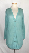 Nic Zoe Button Front Cardigan Sweater Lightweight Linen/Viscose Light Teal XL