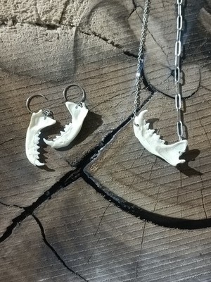 bone necklace. gothic necklace. unique fat necklace. mink jaw necklace. 