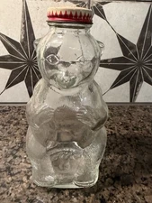 RARE 1950s Snow Crest Beverages Bear Glass Bottle Bank Salem Mass. 7 1/2" Lid
