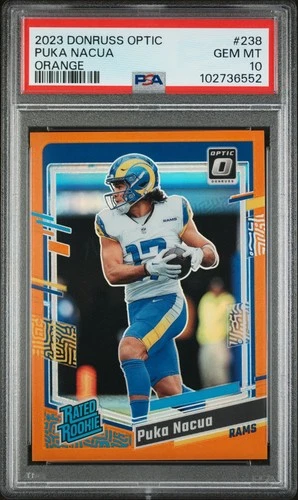 2023 Donruss Optic Puka Nacua Orange Prizm PSA 10 Rated Rookie RC #238 /249