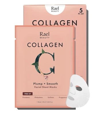Rael Collagen Face Masks Skin Care Anti-Aging Hydrating Bamboo Collagen 5 Sheets