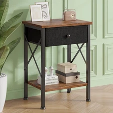 Nightstand Bedroom Bedside Table Multicolor Wood End Table with Fabric Drawer