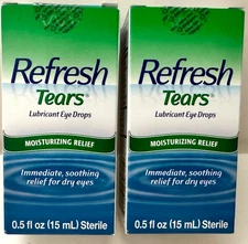 REFRESH Tears Lubricant Eye Drops 15ml *LOT OF 2* DMG. BOX  EXP: 07/2026