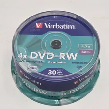 Verbatim DVD-RW Blank Discs 4.7GB 4X Rewritable -  30pk New Sealed