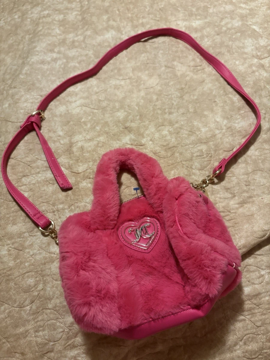 Juicy Couture Faux Fur Backpack Pink Blush Furry Fuzzy Heart Charm Bag Juicy Couture Faux Fur Backpack Pink Blush | Mercari main image 3
