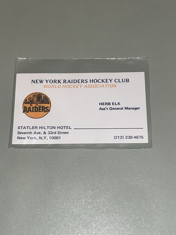 1972-73 NY Raiders WHA Herb Elk Asst GM Business Card VINTAGE Hockey RARE