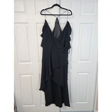 City Chic Black Ruffle Wrap High-Low Maxi Dress Plus Size M 18 V-Neck Strappy