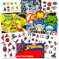 Super Hero Tattoos Party Favors Set - 150 Superhero Temporary Tattoos Featuring