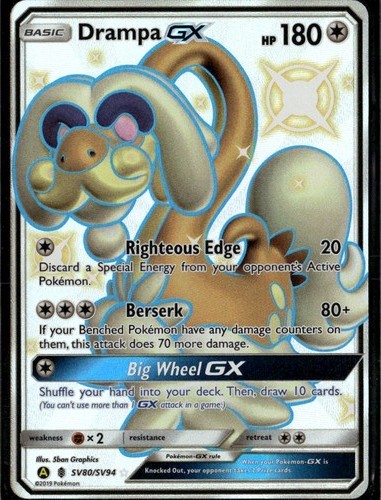 Drampa GX Shiny Holo Rare Hidden Fates Shiny Vault SV80/SV94 Colorless Pokemon C