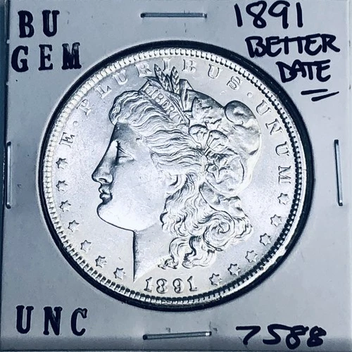 1891 BU GEM MORGAN SILVER DOLLAR UNC MS+++ U.S. MINT RARE COIN 7588