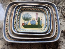 Vintage 1940s Mexican Stacking Tlaquepaque Rectangular Trays. Hand Painted!