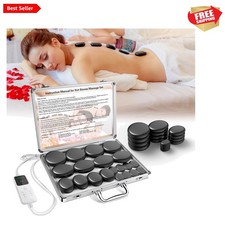 Hot Stones Massage Set with Temperature Adjustment-20 Pcs Basalt Hot Stones w...