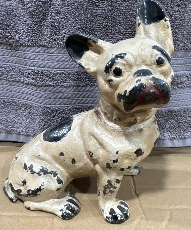 All Original 1920s Antique Cast Iron Boston Terrier Door Stop Heavy
