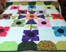 POTTED PLANT FLORAL Pieced Quilt COMPLETE 57.5 x 57.5"