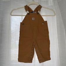 Carhartt Flannel Lined Canvas Overalls Bibs Brown Baby Infant Size 3M 3 Months