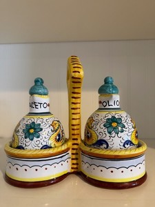 Vintage Italian Hand-Painted Oil & Vinegar Cruet Set