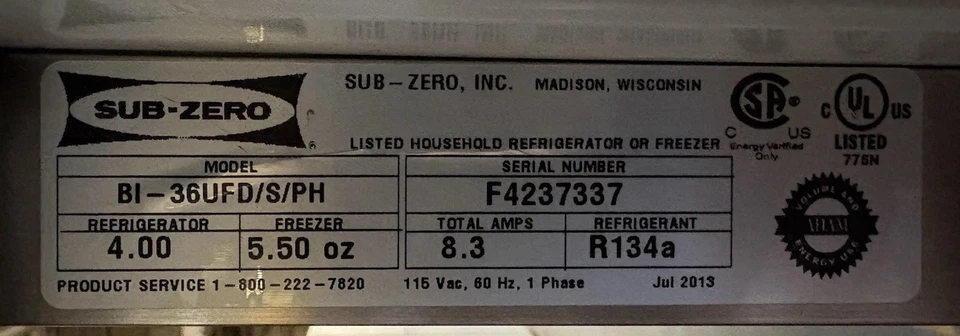 Sub Zero BI-36UFDSPH 36 英寸法式门底部冰柜冰箱 - 不锈钢 — 第 4/4 张图片