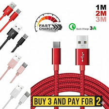 Heavy Duty Type C Charging Cable USB Braided Fast Phone Charger Long Lead 2m 3m
