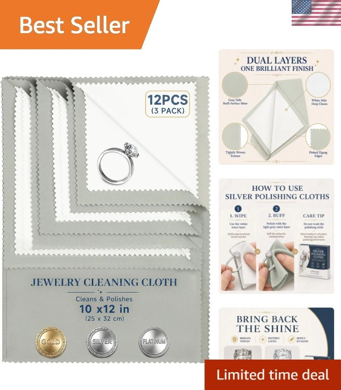 3 Pack Large Silver Polishing Cloth – 10"x12" Jewelry Cleaning Cloth &amp