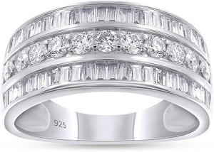 Authentic 1 Ct Diamond 3 Row Half Eternity Stackable Ring 925 Sterling Silver Lab Grown