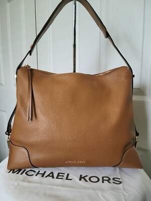 Michael Kors Crosby Large Leather Hobo Shoulder Bag Saddle Brown