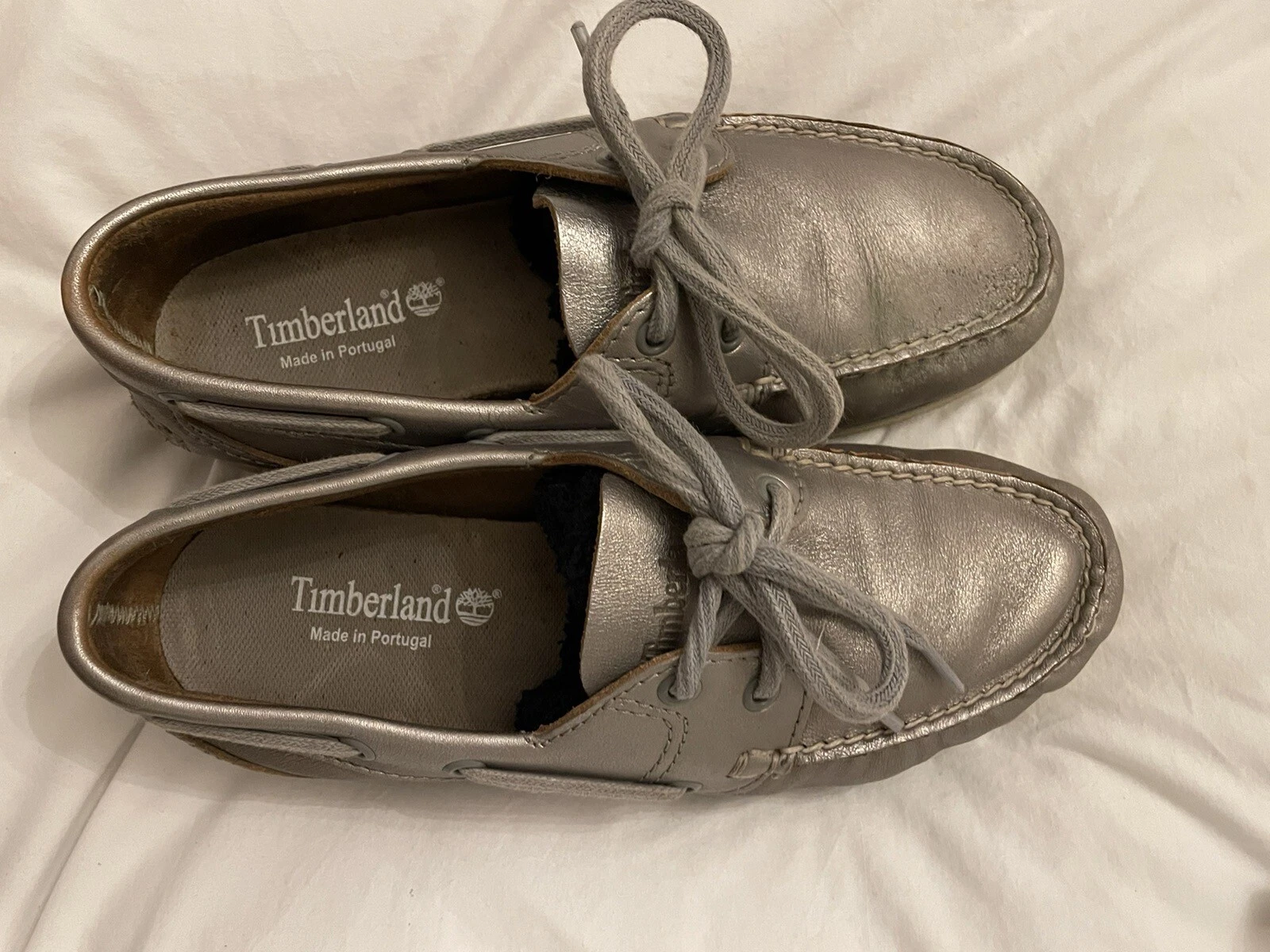 Scarpe da barca con ponte in pelle argento Timberland taglia 5