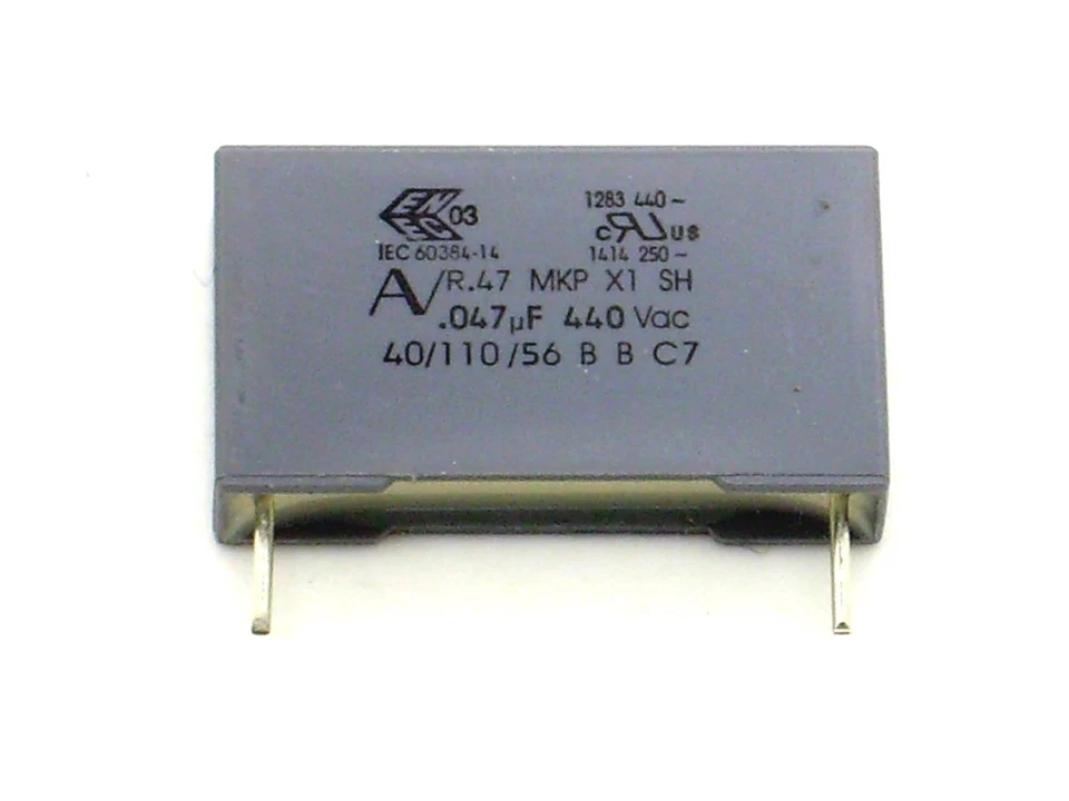 MARKENLOS 1x 0,047µF 440V~ AV R.47 MKP .047µF X1 SH K (47nF,Kondensator,250,275,Vac)O224