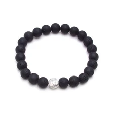 Unique Black Lava Beaded Elastic Bracelet - Natural Volcanic Rock Beads Bracelet