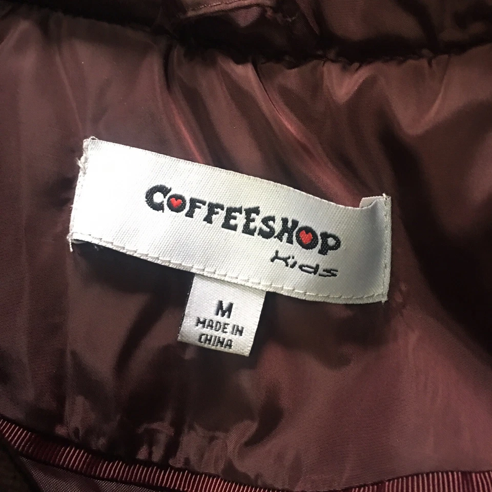 Colete acolchoado infantil Coffeeshop médio borgonha capuz de pele sintética unissex com zíper frontal - Imagem 4 de 4