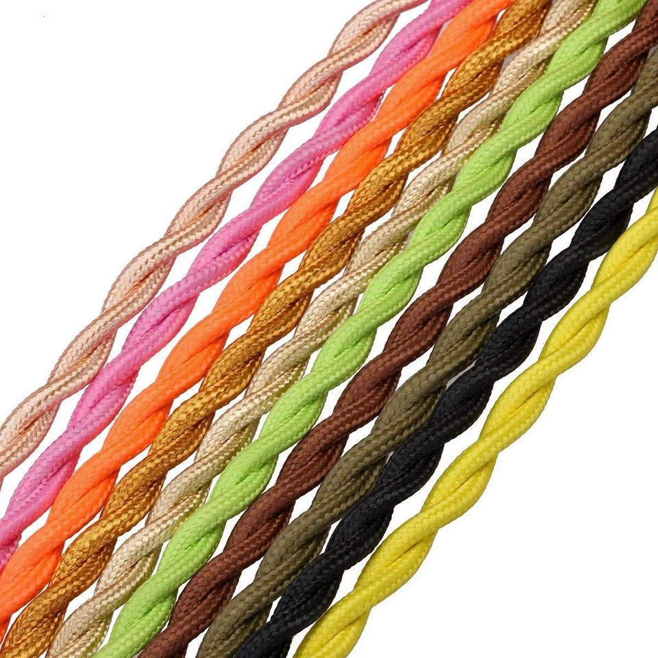 2 Core Twin Wire Braided Twisted Fabric Cable Lighting Lamp Lightning Flex - 1m