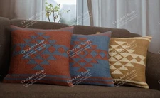 3 Set Wool Jute Cushion Cover Throw Indian Vintage Cushion Handmade Kilim Pillow