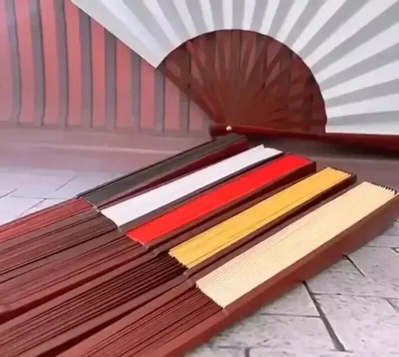 Складной ручной вентилятор 10/13 дюйма из китайской шелковой ткани деревянный бамбук антикварный - Изображение 3 из 4