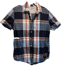 Men  s U.S. Polo Assn Short Sleeved Red/Blue/White Plaid dress Shirt MEDIUM 