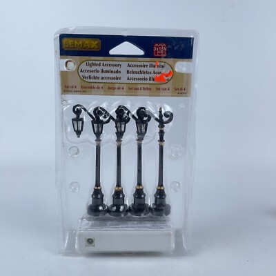 Set of 4 Lemax 54313 Village Collection Colonial Street Lamp Tabletop - Black