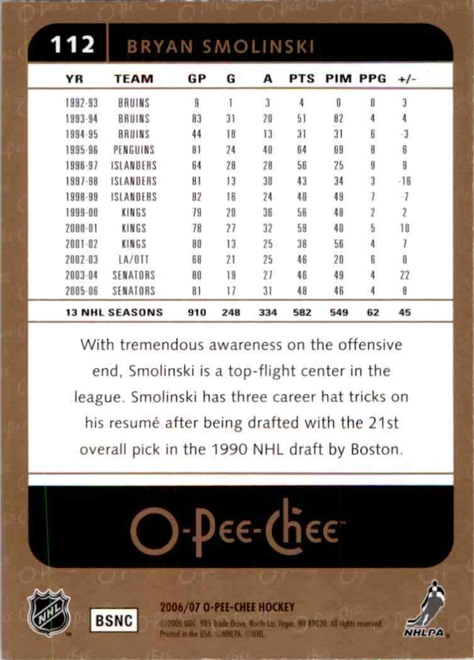 2006-07 O-Pee-Chee Bryan Smolinski #112 - Image 2 of 2