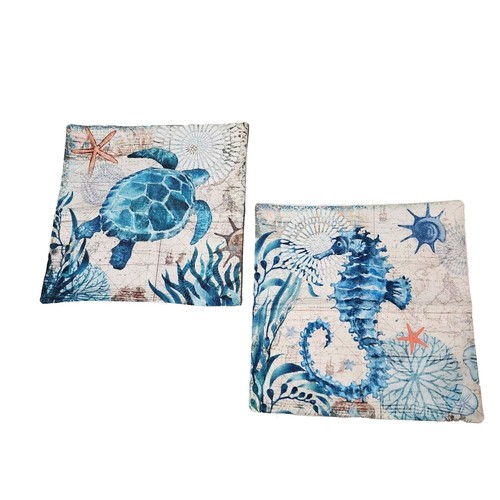 Decorative Ocean Theme Throw Pillow Covers 18X18 Set of 2 Sea Turtle Seahorse - 第 1/8 張圖片