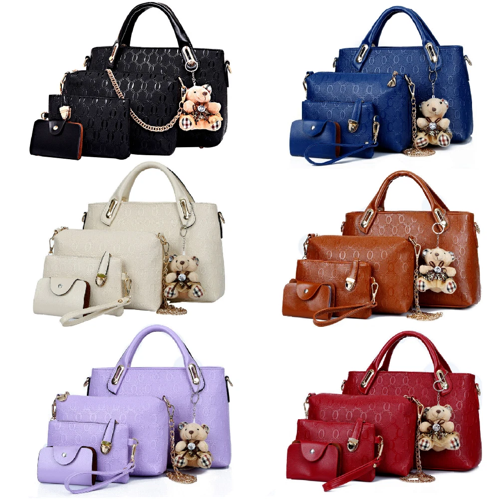 4Pcs/Set Women Lady Leather Handbags Messenger Shoulder Bags Tote Satchel  Purse